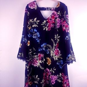 Roz & Ali Floral Bell Sleeve Dress (NWT)-Sz S